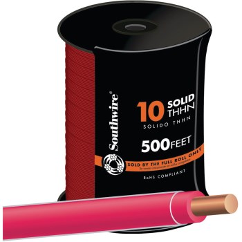Southwire THHN Solid Building Wire   Red   10 AWG  500'