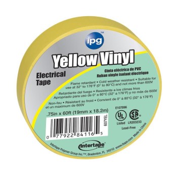 Electrical Tape, Vinyl ~ 3/4" x 60 ft,Yellow