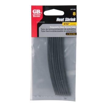 Gardner Bender Heat Shrink Tubing, Black - 3/32" to 3/64", 8pk