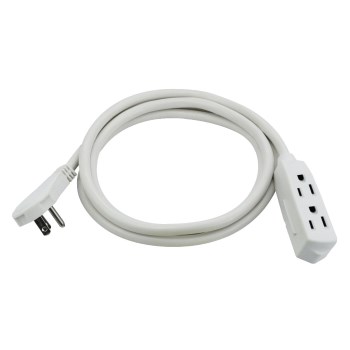 3-Outlet Extension Cord, White - 6 Ft