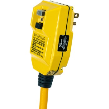 12/3 SJTW GFCI Tri-Tap Extension Cord - 6 Ft, Yellow