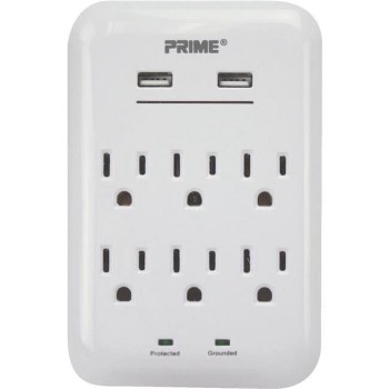 USB & Surge Protector - 6 Outlet