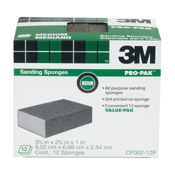 3M CP002-12P All Purpose Medium Grit Sanding Sponges ~ 3 3/4" x 2 5/8" x 1"