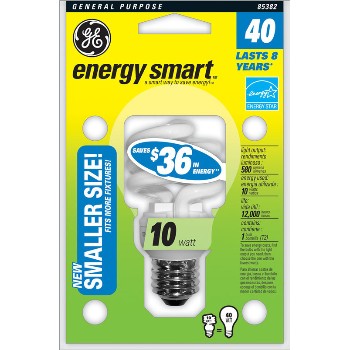 General Electric 85382 Compact Fluorescent Bulb, Smaller Size 10 Watt