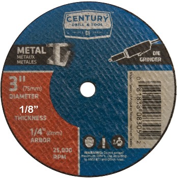 Century Drill & Tool 08323 3dx1/8 Mtl Cutoff Wheel