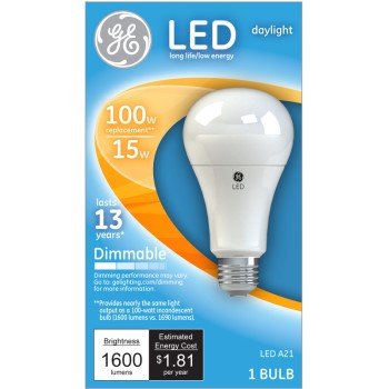 General Electric 65939 Dimmable Led Light Bulb - 15 Watt/100 Watt ~ Daylight