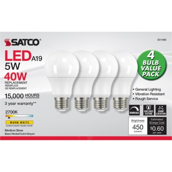 Led 4pk 5w 27k Dim Bulb