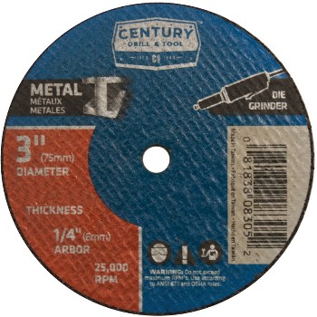 Century Drill & Tool 08303 3x 1/32in. Mtl Cut Wheel