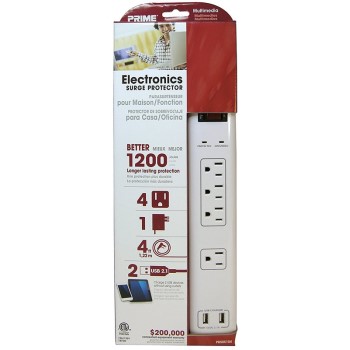 Prime Wire/cable Pb505104 4 Outlet Surge Protector W/usb Charger + 4