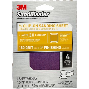 3m 05111154746 Sandpaper - Clip-on Palm Sander Sheet, 180 Grit