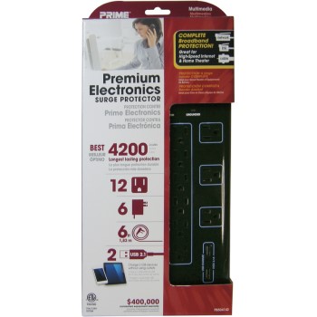 Prime Wire/cable Pb504142 12 Outlet Home Entertainment Surge Protector W/6