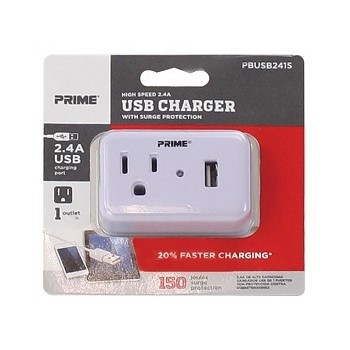 Prime Wire/cable Pbusb241s 1 Outlet & Usb Surge Tap Charger ~ 150 Joules