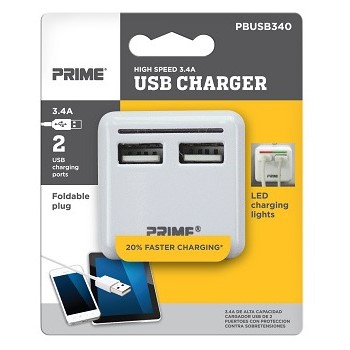 Prime Wire/cable Pbusb340 3.4amp Usb Charger